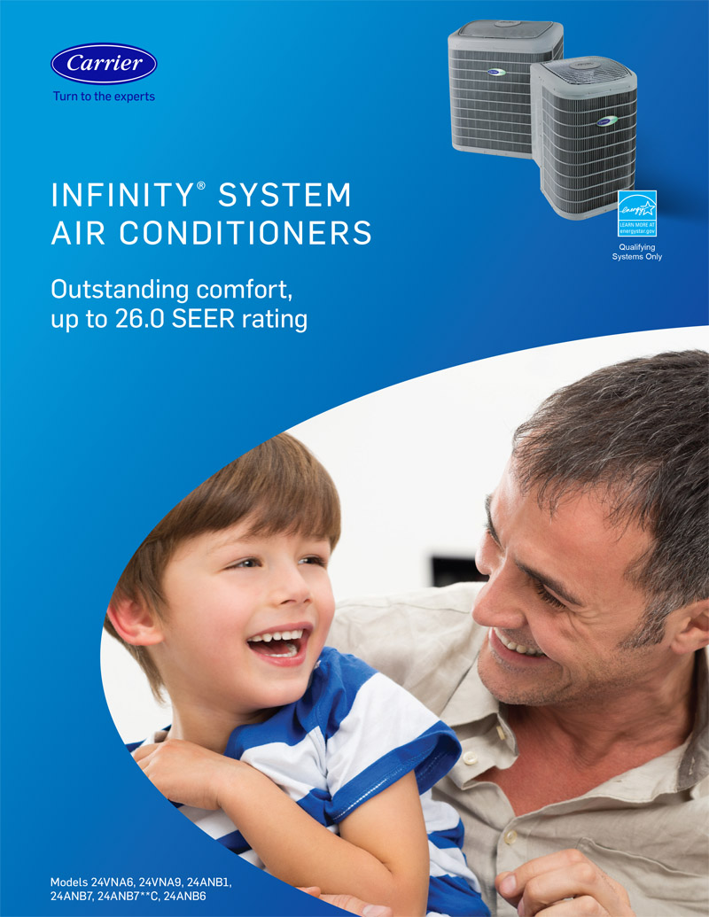 INFINITY(R) SYSTEM AIR CONDITIONERS Outstanding comfort, up to 26.0 SEER rating. Father and son together having fun