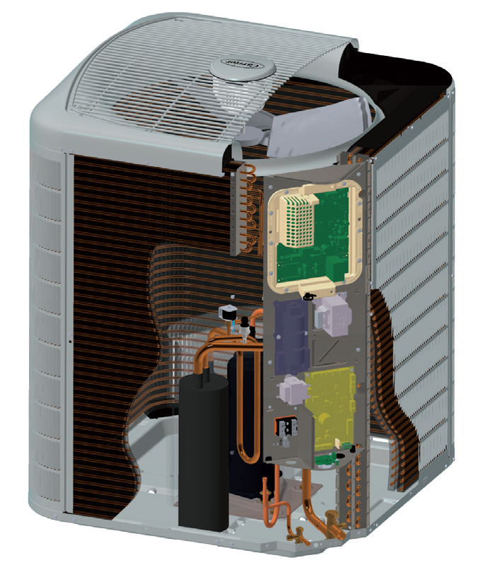 INFINITY(R) AIR CONDITIONER cutaway view showing coil, inverter and compressor