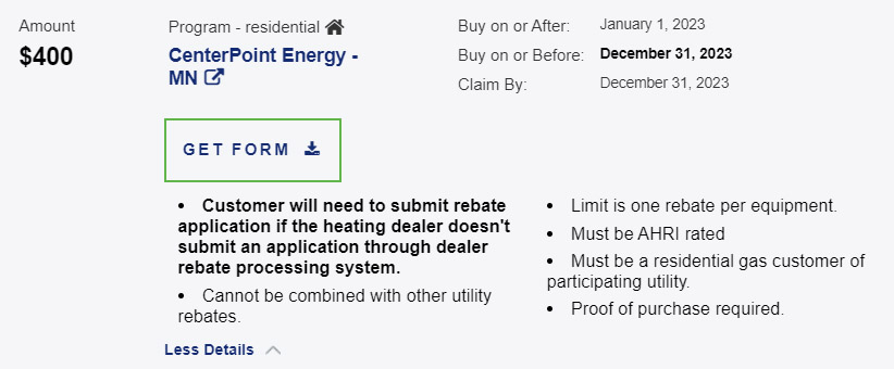 CenterPoint Energy Rebate - Gas Furnace