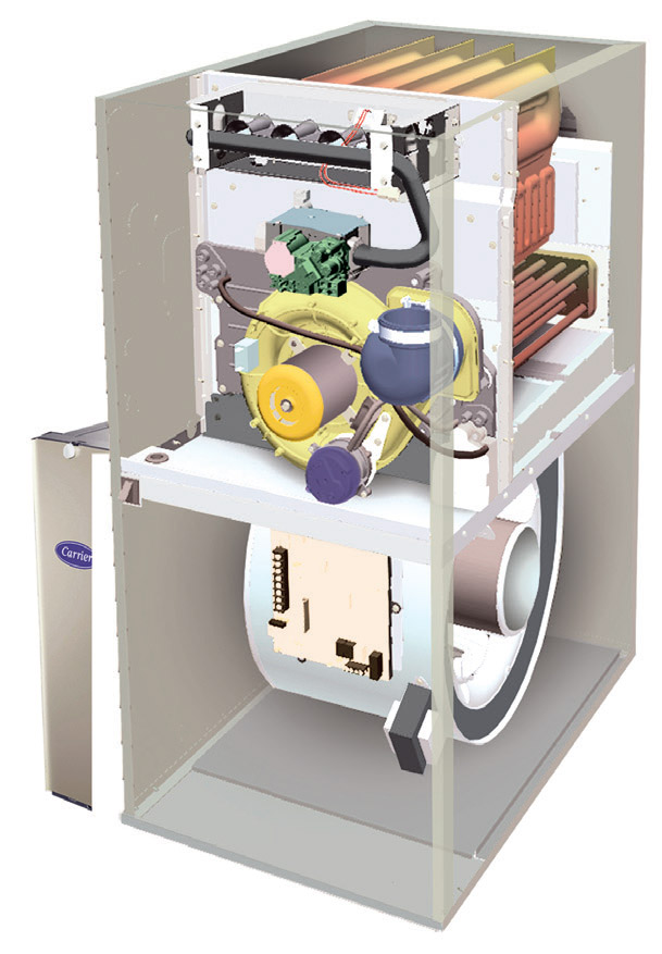 Performance™ Gas Furnace cutaway view showing heat exchanger, blower and gas valve